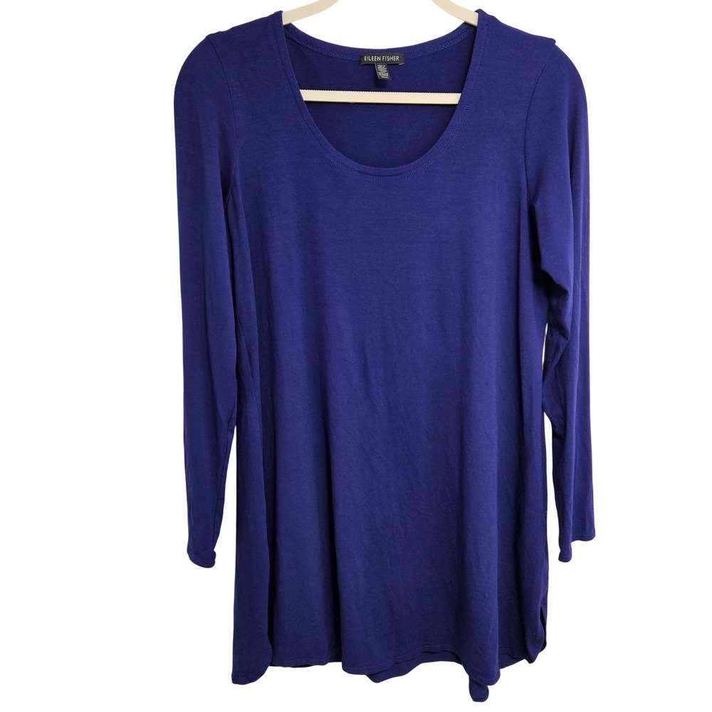 Eileen Fisher Tunic Top Lagenlook Capsule Minimalist Jersey Relaxed Boho Blue M